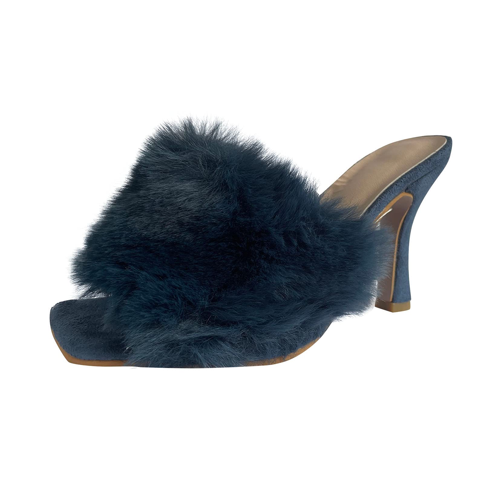 Ladies Fox Fur Slippers Open Toe High Heels Stiletto Fluffy