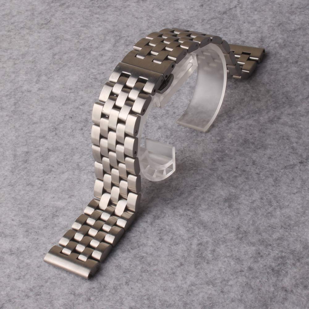 Stainless Steel Watchband Curved End Silver Bracelet 16mm 18mm 20mm 22mm 24mm Solid Band for Brand Watches Men Women (24mm, Silver)