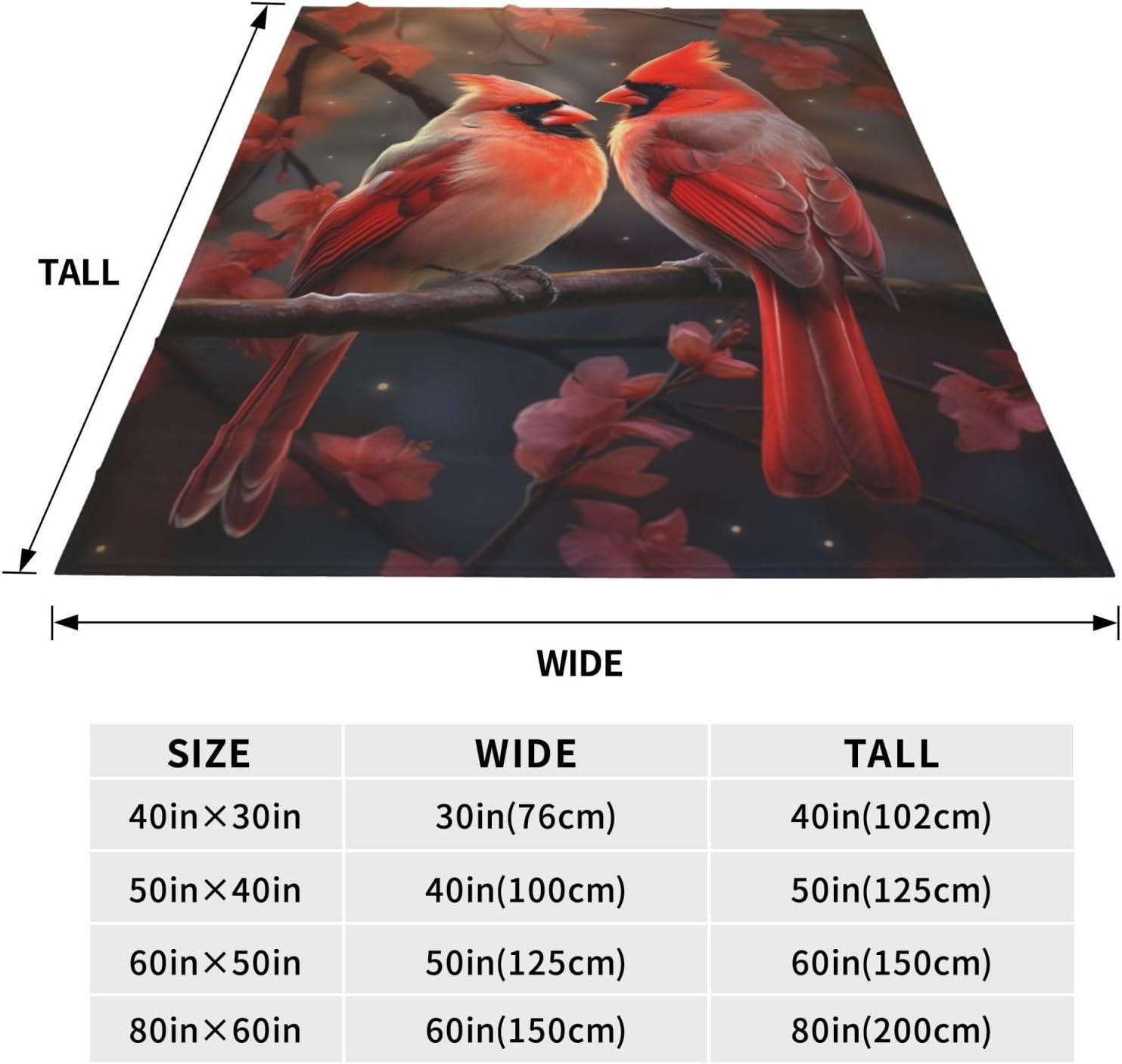 Cardinal Birds Blanket for Girls Women Super Soft Warm Flannel Throw Blankets for Couch Sofa Decor Valentines Cardinal Gifts for Kids Adults 60"x50" - Image 3