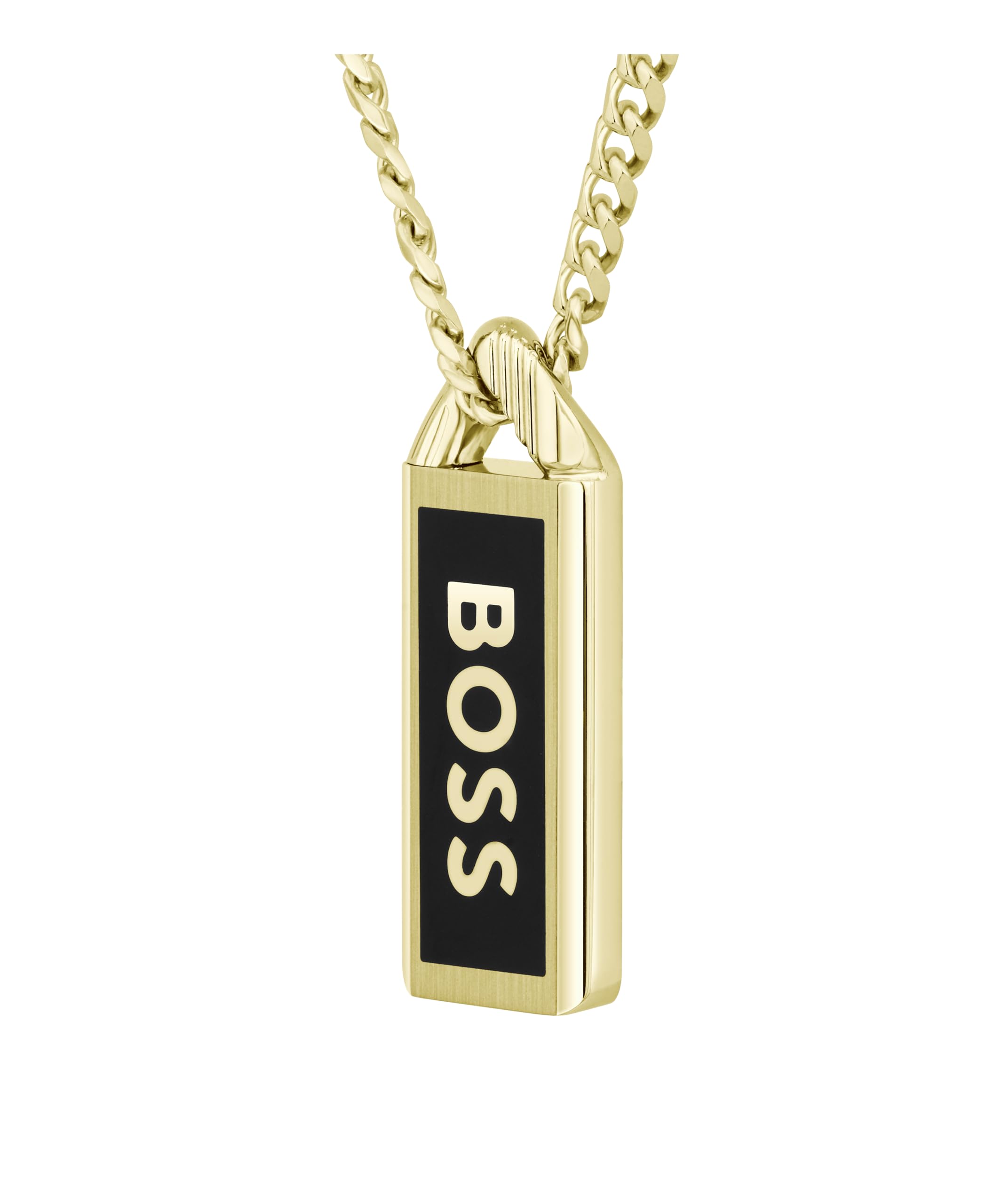 BOSS Jewelry Gliederhalskette für Herren Kollektion KASSY EMBLEM aus Edelstahl mit einem Anhänger aus Schwarzem Emaille – Erhältlich in Silber oder Gold
