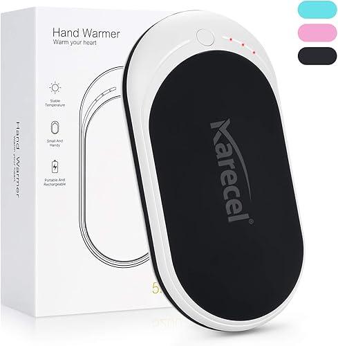 Karecel Calentadores de manos recargables, calentador de manos eléctrico, reutilizable, 5200 mAh, calentador USB portátil, calentador de bolsillo