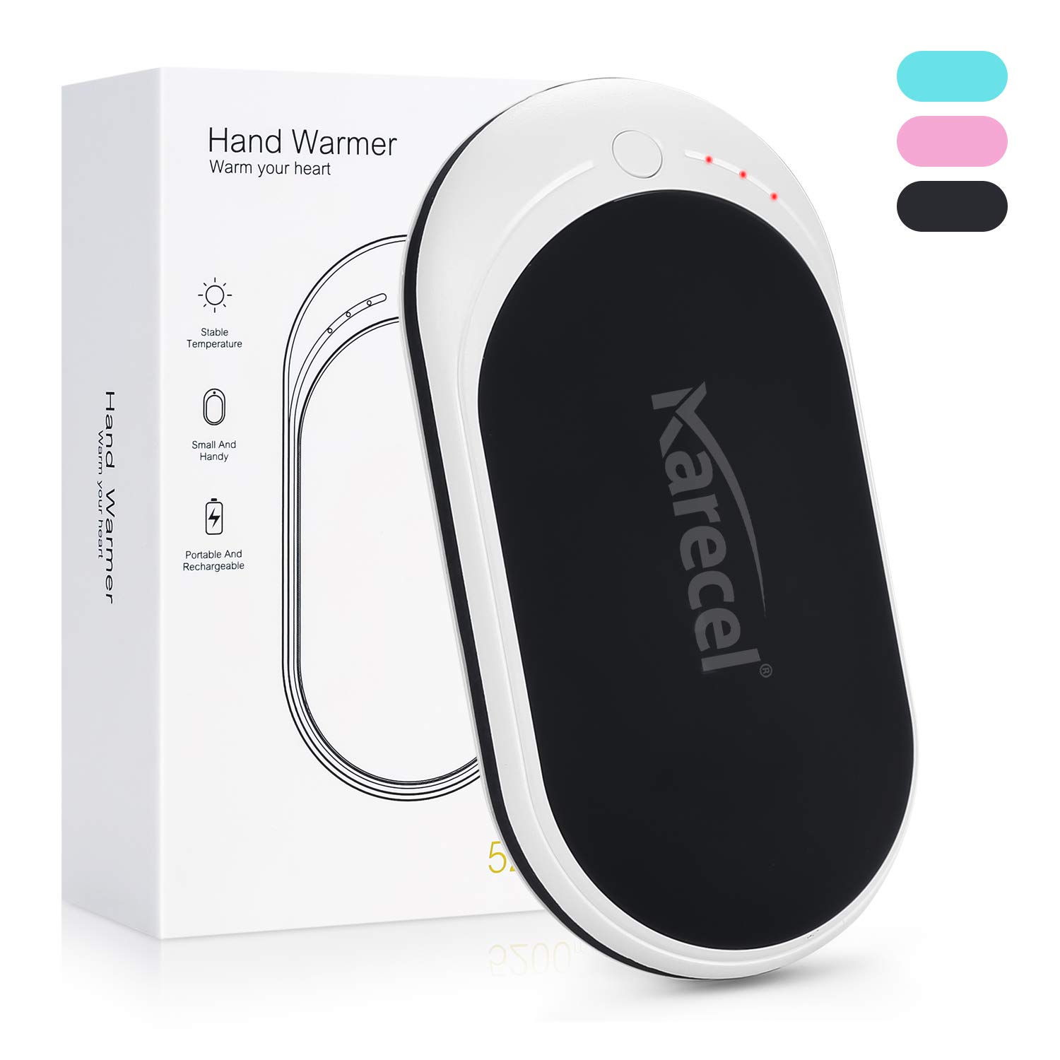 Karecel Hand Warmers Rechargeable 2 Pack, 10400mAh Double-Sided Heating Electric Handwarmers Power Bank Portable Reusable Hand Warmer, Gifts for Christmas, Golf, Hunting, Camping Men Women