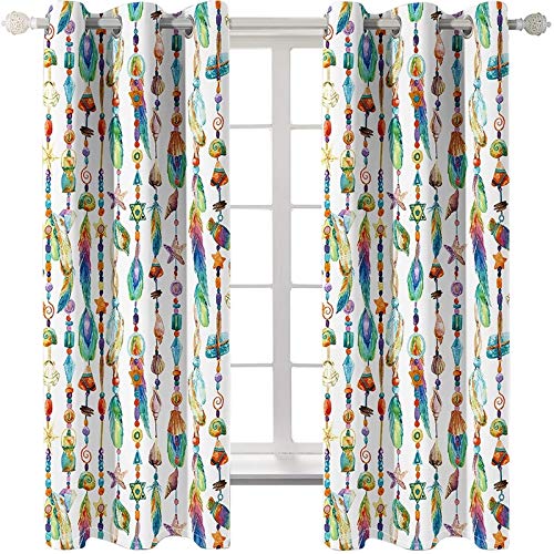 Daesar Lot de 2 Rideaux, Rideau Occultant Thermiques 214x138CM Rideau Motif Oriental Coquille D'Étoile de Mer et Plume de Conque Rideau Multicolore Chambre Polyester