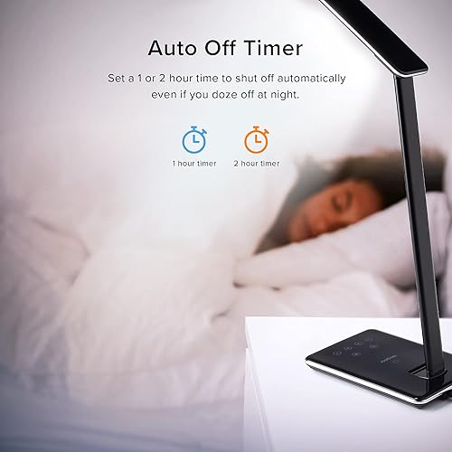 Miniatura 5 de Lámpara de escritorio LED multifuncional con cargador inalámbrico, puerto de carga USB, 4 modos de luz, 6 brillo, control táctil, temporizador
