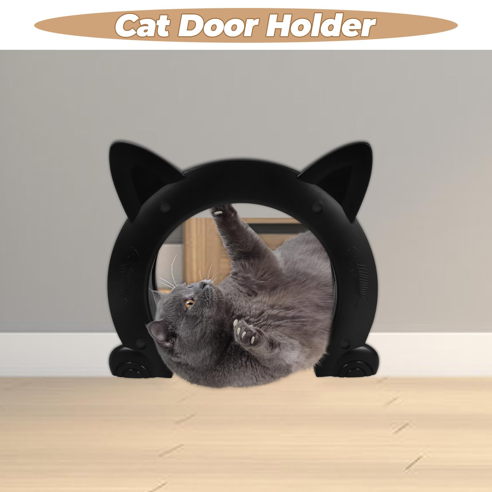Veemoon Porte pour Animaux en Plastique Forme Chat Noir, Chatière Intérieure Pratique et Élégante pour Maison d'animaux, Accès Facile pour Chats et Petits Chiens