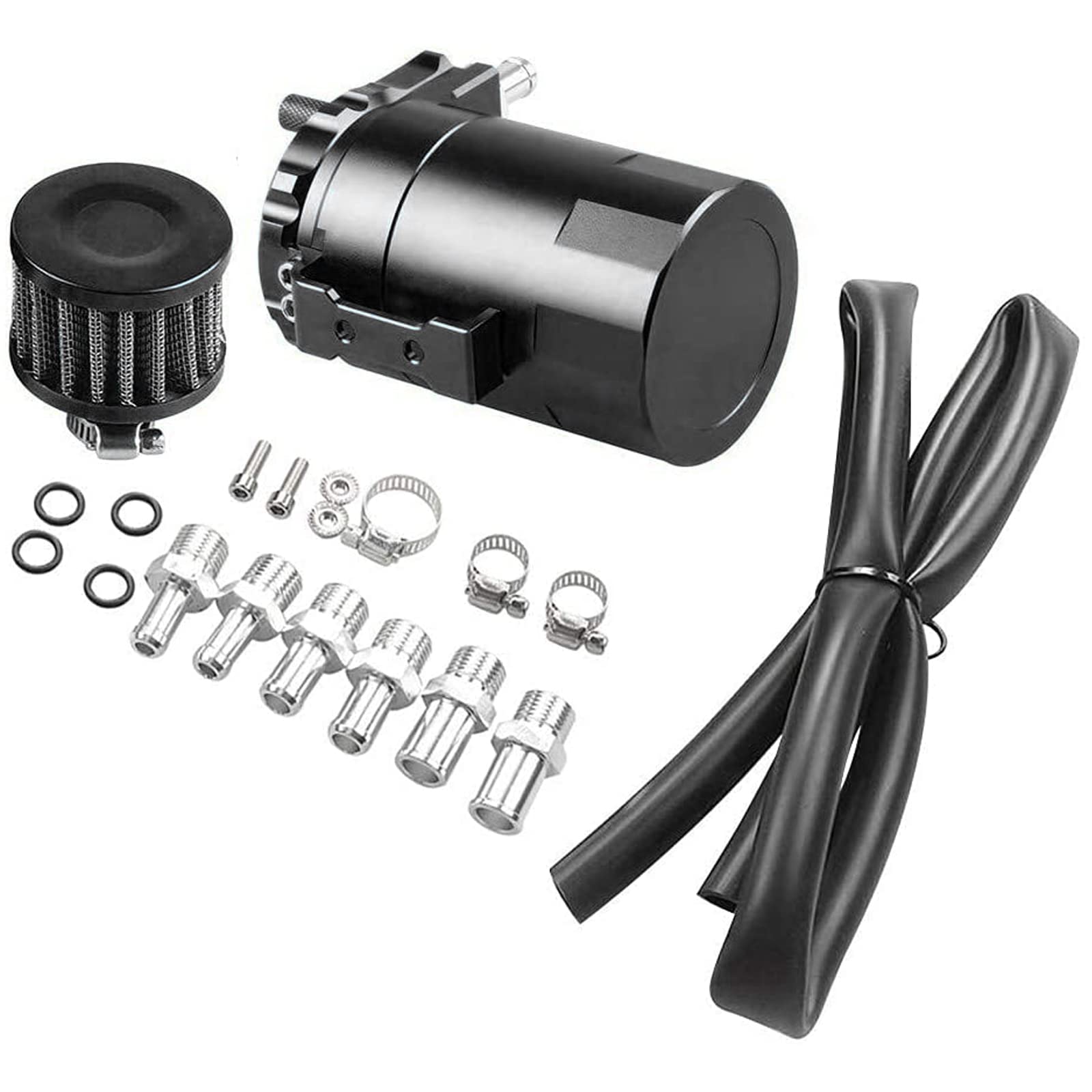Weigudoc Serbatoio per Auto in Alluminio, Contenitore per Olio da 300 ml, Contenitore per Olio Motore, Serbatoio dell'olio separatore Motore con sfiato Filtro Aria e Accessori per Tubi Flessibili