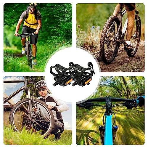 Bike Pedals with Clips and Straps, 1 Pair Plastic Bicycle Pedals, Toe Cages for Peloton Bike, Bicycle Pedal Toe Clip Mountain Bike Pedals for Exercise Bike, Spin Bike and Outdoor Bicycles - Image 5