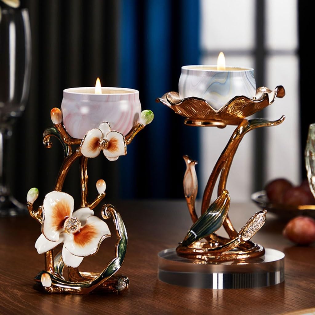 Portavelas Candelabro de aleación de Zinc, candelabro de orquídeas y Mariposas, candelabro de los Deseos Moderno, Adornos de decoración romántica for el hogar Portavelas