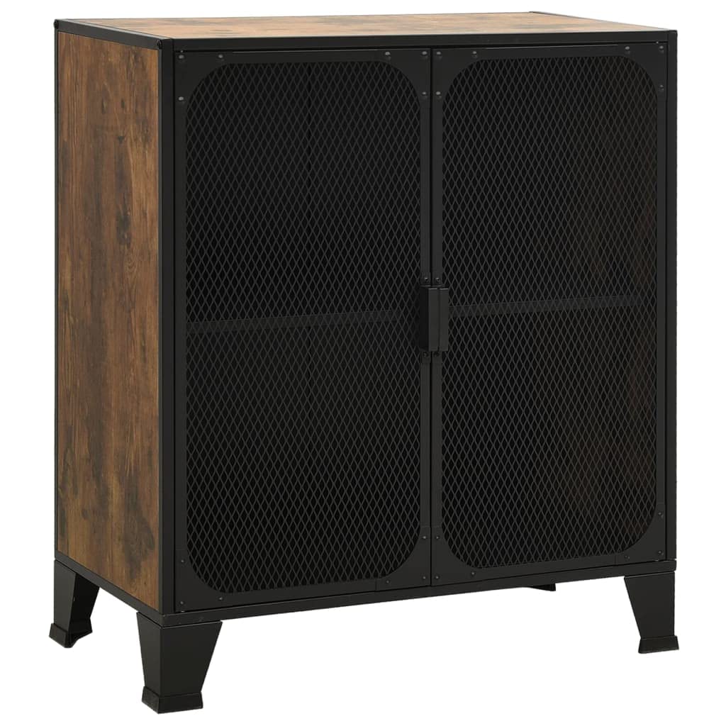 Armadietto rustico marrone 72 x 36 x 82 cm, metallo e MDF, design industriale con ante in rete, stabile armadio per soggiorno, camera da letto