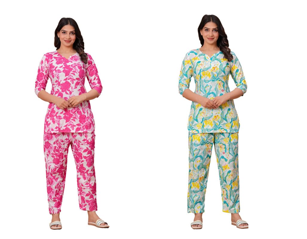 nav fashion Stylish and Elegant Women's Pure Cotton Night Suit with Printed Top and Pyjama Set for Ultimate Lounging Bliss (Pack of 2)-picture-30