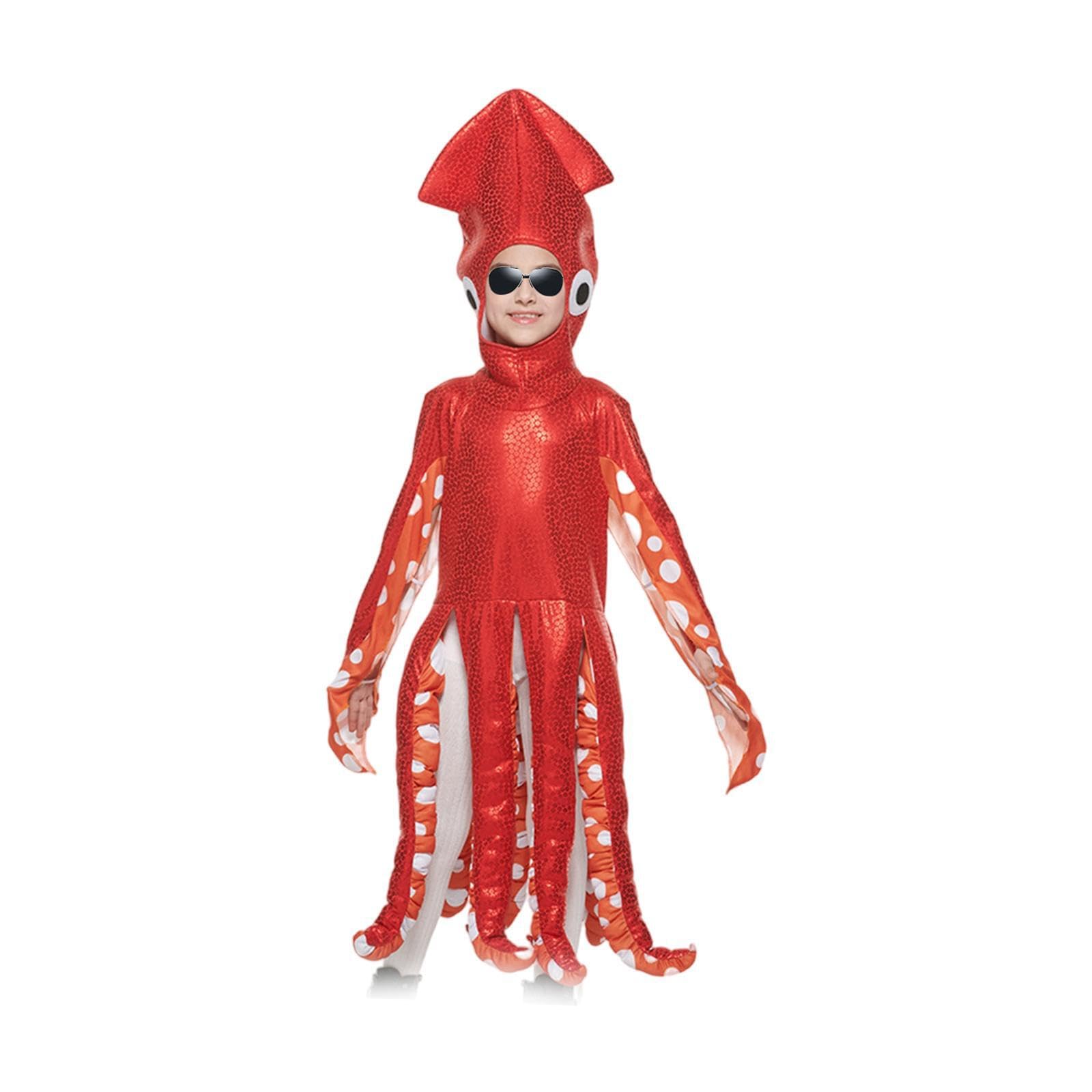 Costume Per unico da calamaro per bambini, divertente tema, feste di carnevale di Halloween, feste e celebrazioni scolastiche, a tema marino, giochi di ruolo,
