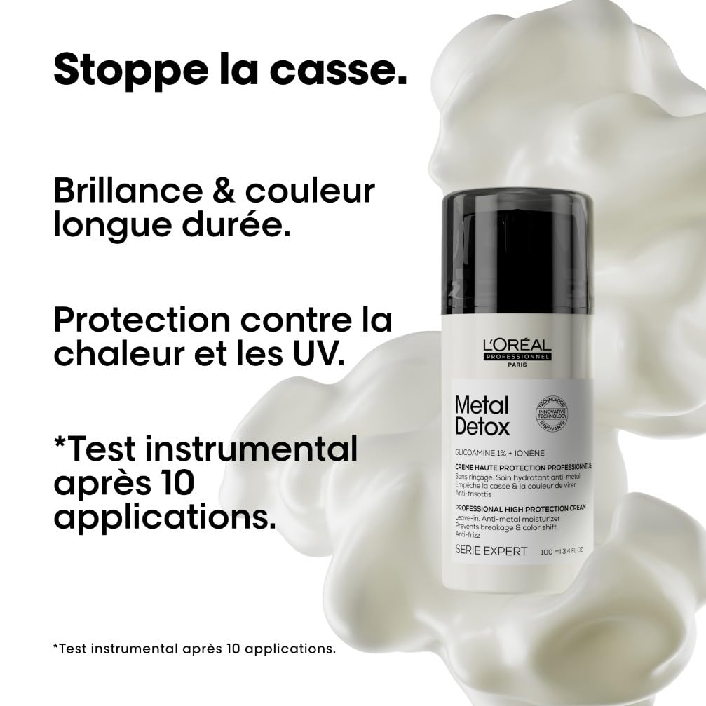 L'OREAL PROFESSIONNEL - Crème Haute Protection - Cheveux Abîmés & Cassants, Colorés ou Naturels - Sans-Rinçage - Protège des UV et de la Chaleur - Technologie Brevetée - Metal Detox - 100ml