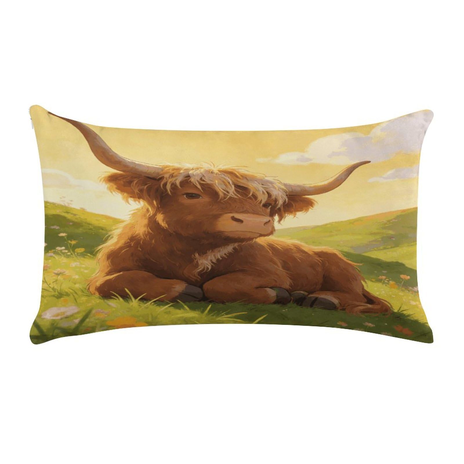 Fodpand Style Highland Cow Chillin Pillow Cases Set Of 1 Extra Soft Pillow Protectors With Hidden Zipper Perfect For Hotels, Guest Rooms,Bedroom 12X20 Inches Pillows Not Included