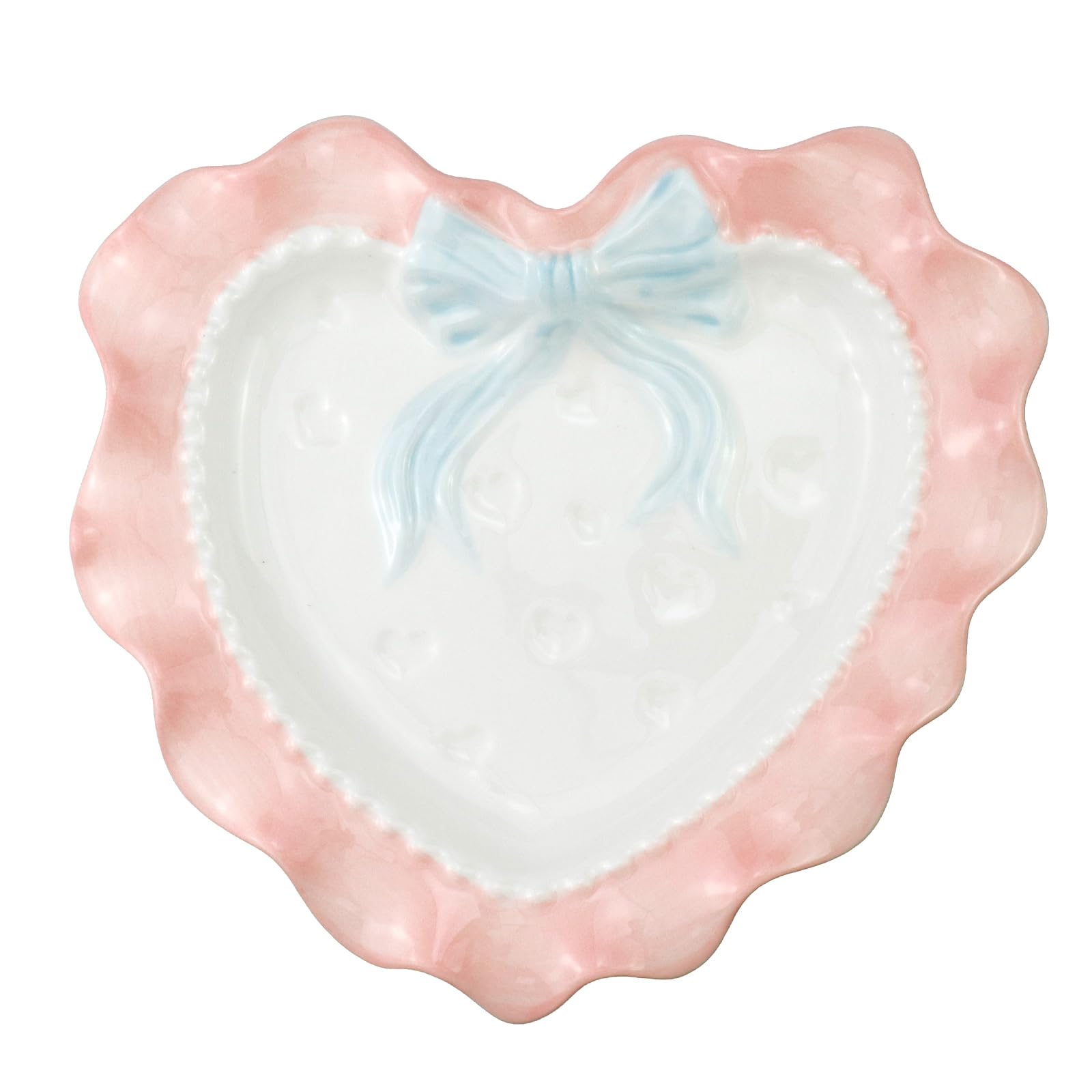 Bitray Heart-shaped Ceramic Plate Porcelain Dessert Dish Salad Plates Cute Ceramic Plate (Pink)