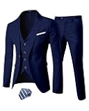 Men's 3 Piece Suit Set with Tie, One Button Slim Fit Solid Jacket Vest Pants, Prom Party Wedding Business Suits for Men
