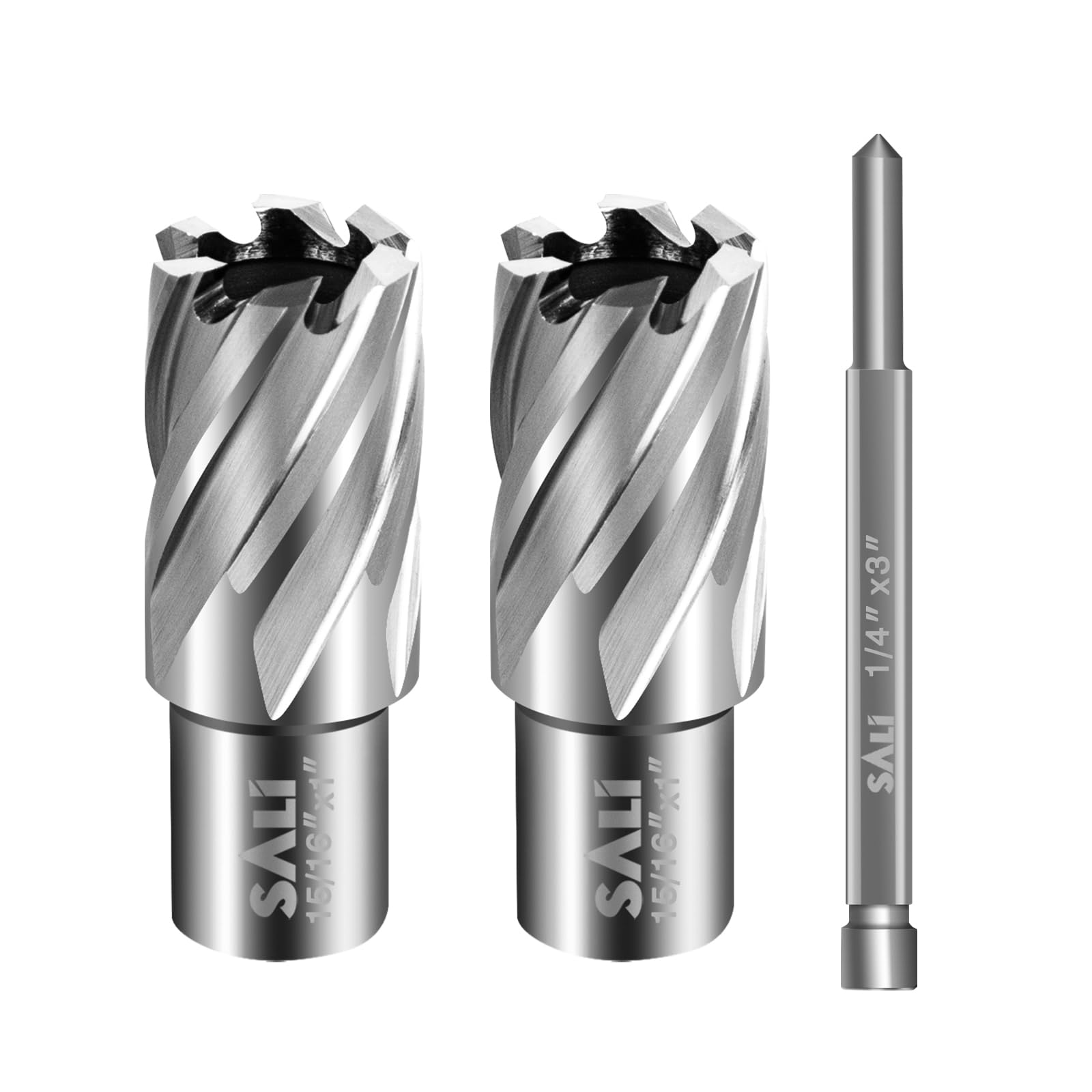 SALI 2 pcs Annular Cutter Diameter 15/16 Inch with Weldon Shank 3/4" (with 2 Flats) Cutting Depth 1" Mag Drill Bit for Magnetic Drill Press HSS Fully