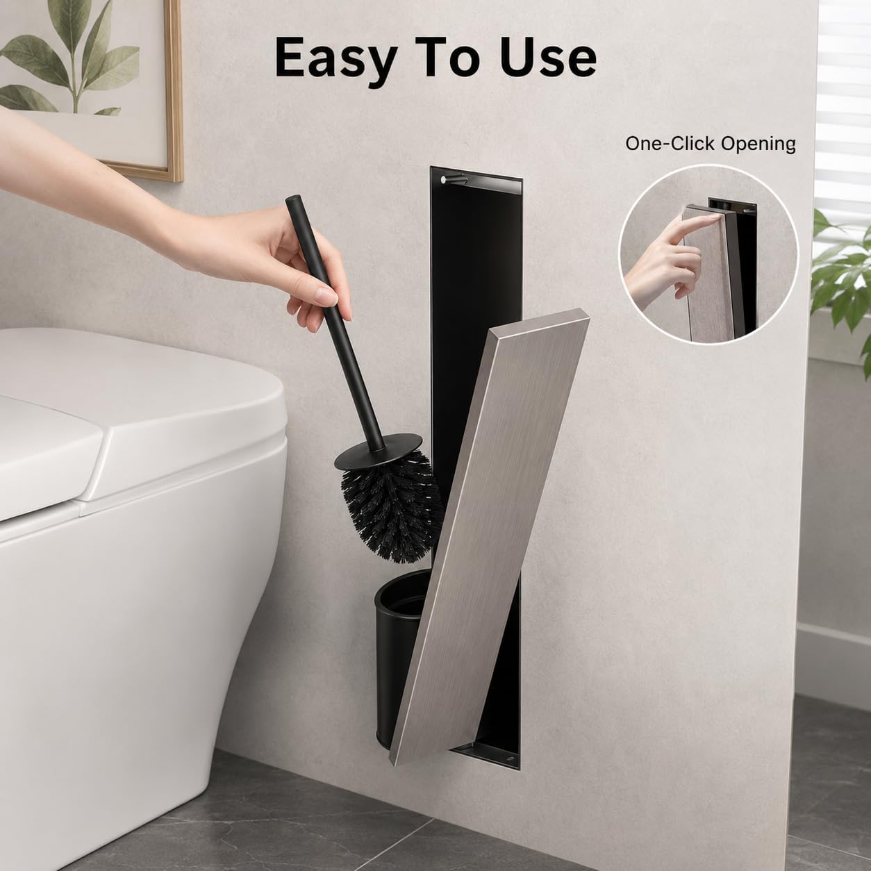 Soporte empotrado para escobilla de inodoro, acero inoxidable 304, con diseño desplegable de un solo toque, ahorra espacio, para baño y hotel
