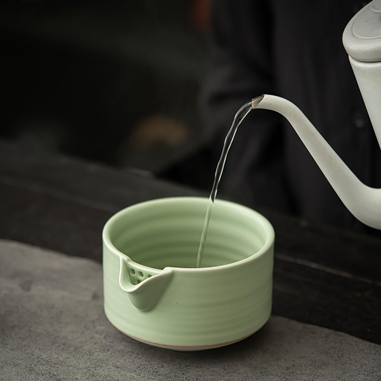 Bambú Te Matcha Kit, Hecho a Mano Cuchara Cerámica Horno Ru Cuenco de Matcha Soporte Japonés Kit de Matcha Juego de 4 Piezas Fiesta del Té Amantes Regalo Imprescindible(Brown)