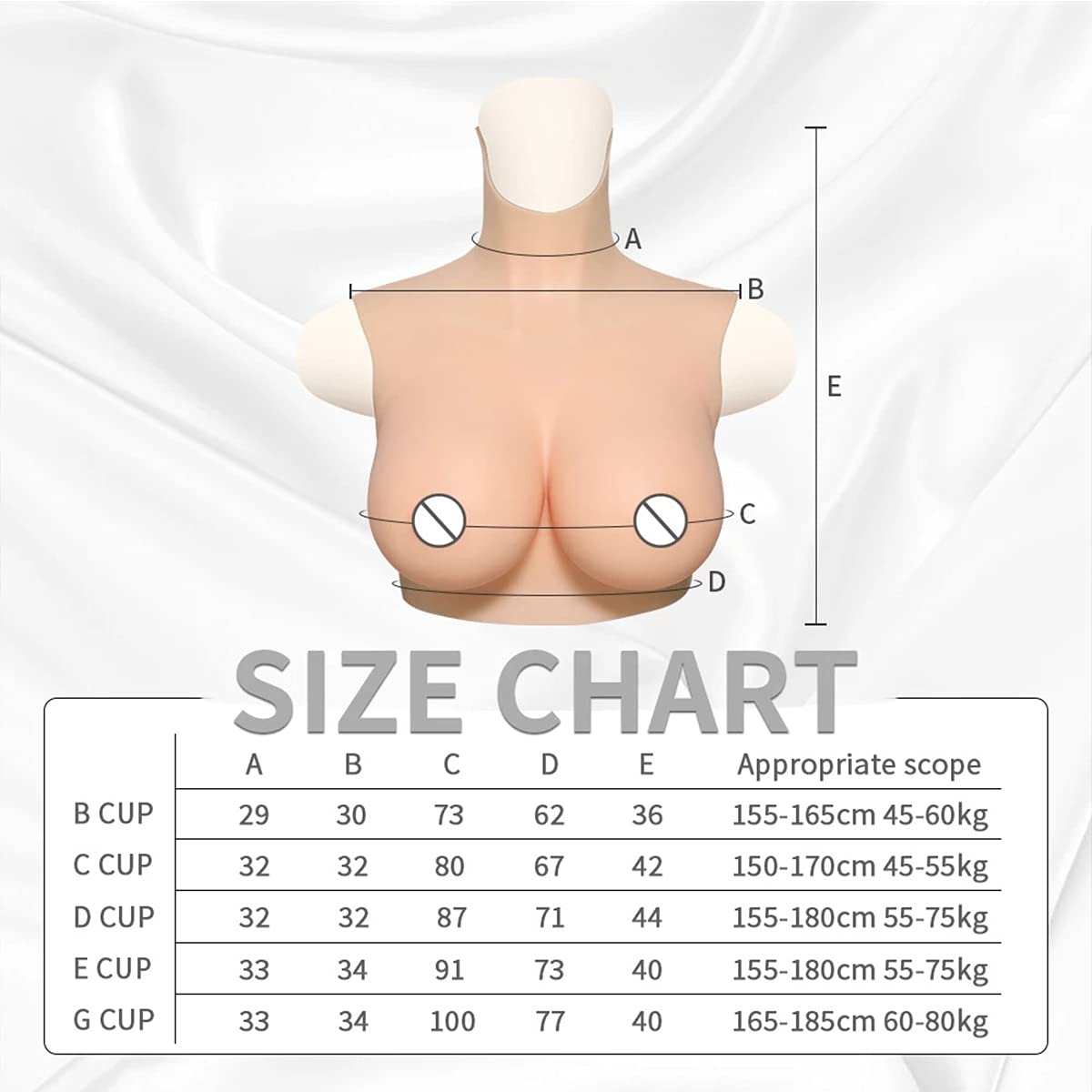 FSYH Placa De Mama De Silicona C-G Taza Tetas Artificiales De Algodón De Seda,Color 3,E Cup