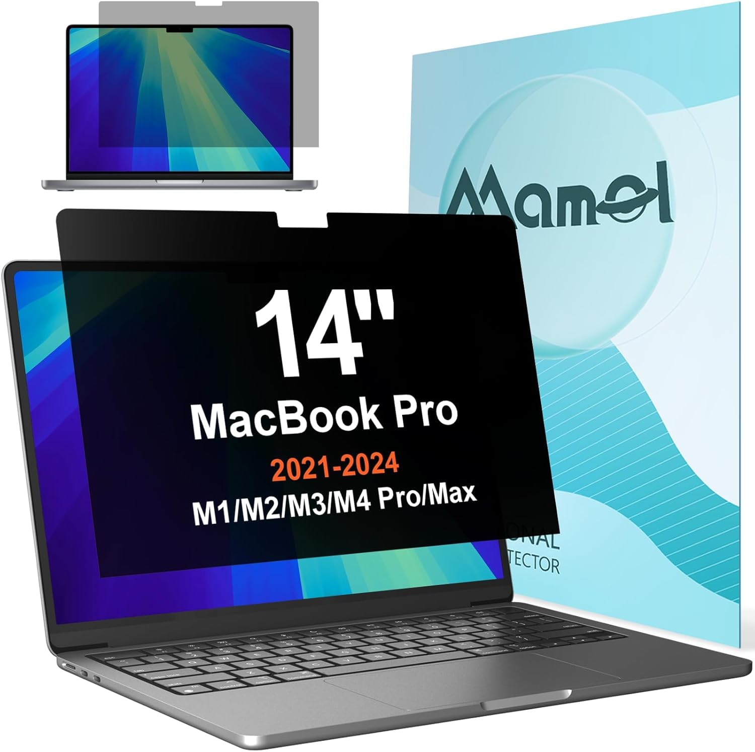 Mamol 360° Privacy Screen for Macbook Pro 13 Inch (2016-2022, M1, M2) & Air 13 inch (2018-2021, M1), Anti Glare Blue Light Filter, Nano No Glue Anti Spy Black Protector for Mac Pro 13'' Laptop — view 11