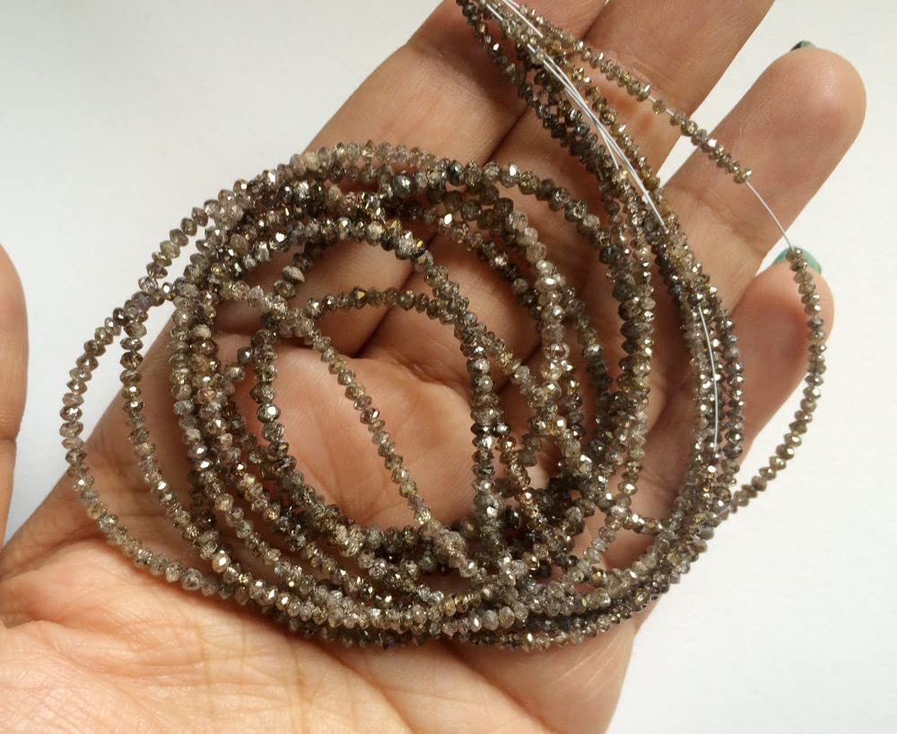 1,5-2,5 mm brązowe musujące koraliki z fasetowanych diamentów, brązowe koraliki z fasetowanymi diamentami Rondelle, brązowe koraliki do biżuterii (opcje od 4 cali do 16 cali), 1,5 MM - 2,5 MM