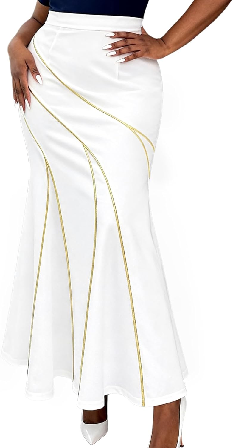 AOMEI Womens High Waisted Bodycon Mermaid Maxi Skirt Elegant Wedding Guest Formal Evening Party Church Skirts