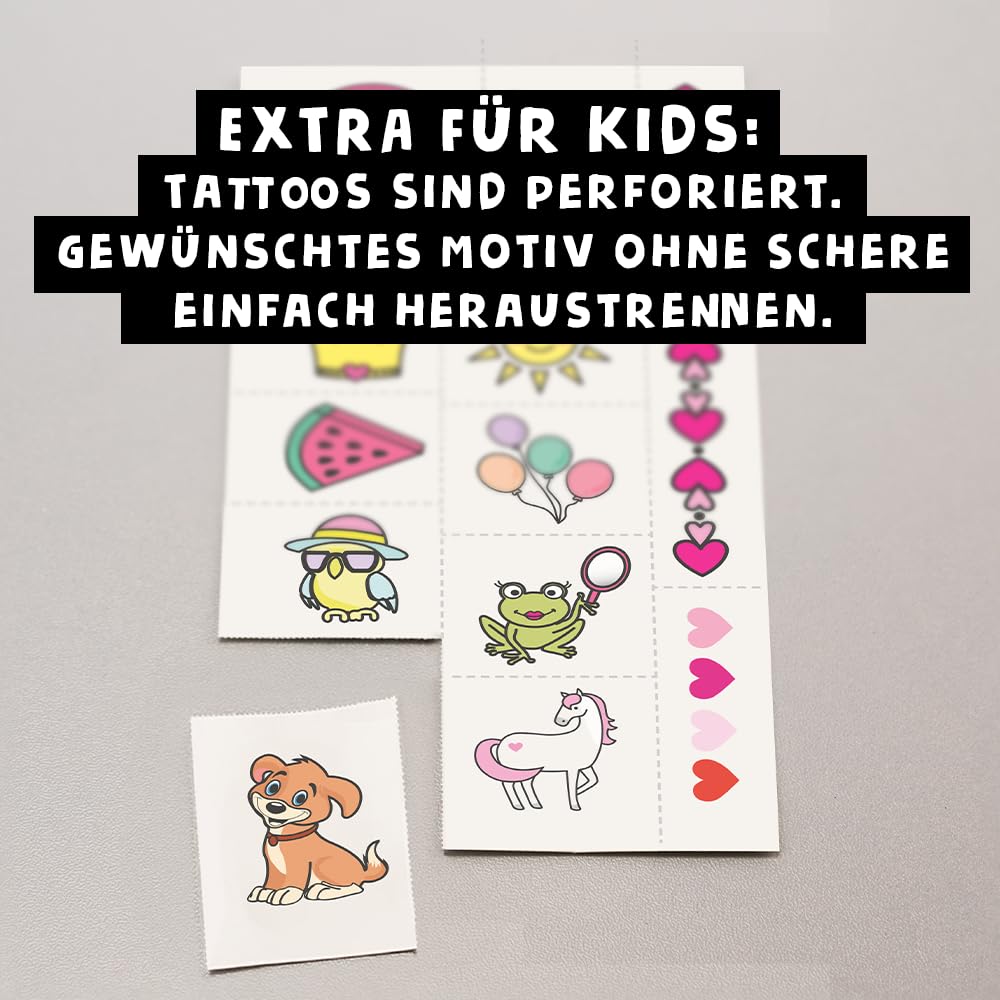 Premium Kinder Tattoo Set, dermatologisch getestet [dermatest® / Oktober 2024], temporär, perforiert, hautfreundlich, leicht entfernbar, für Mädchen u. Jungs, Jungen, 30 Motive