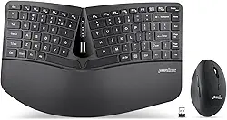Mini Teclado Ergonômico Perixx PERIDUO-606, sem Fio, Mouse Vertical Portátil, Descanso de Palma Ajustável, Teclas de Perfil Baixo de Membrana, Inglês dos EUA