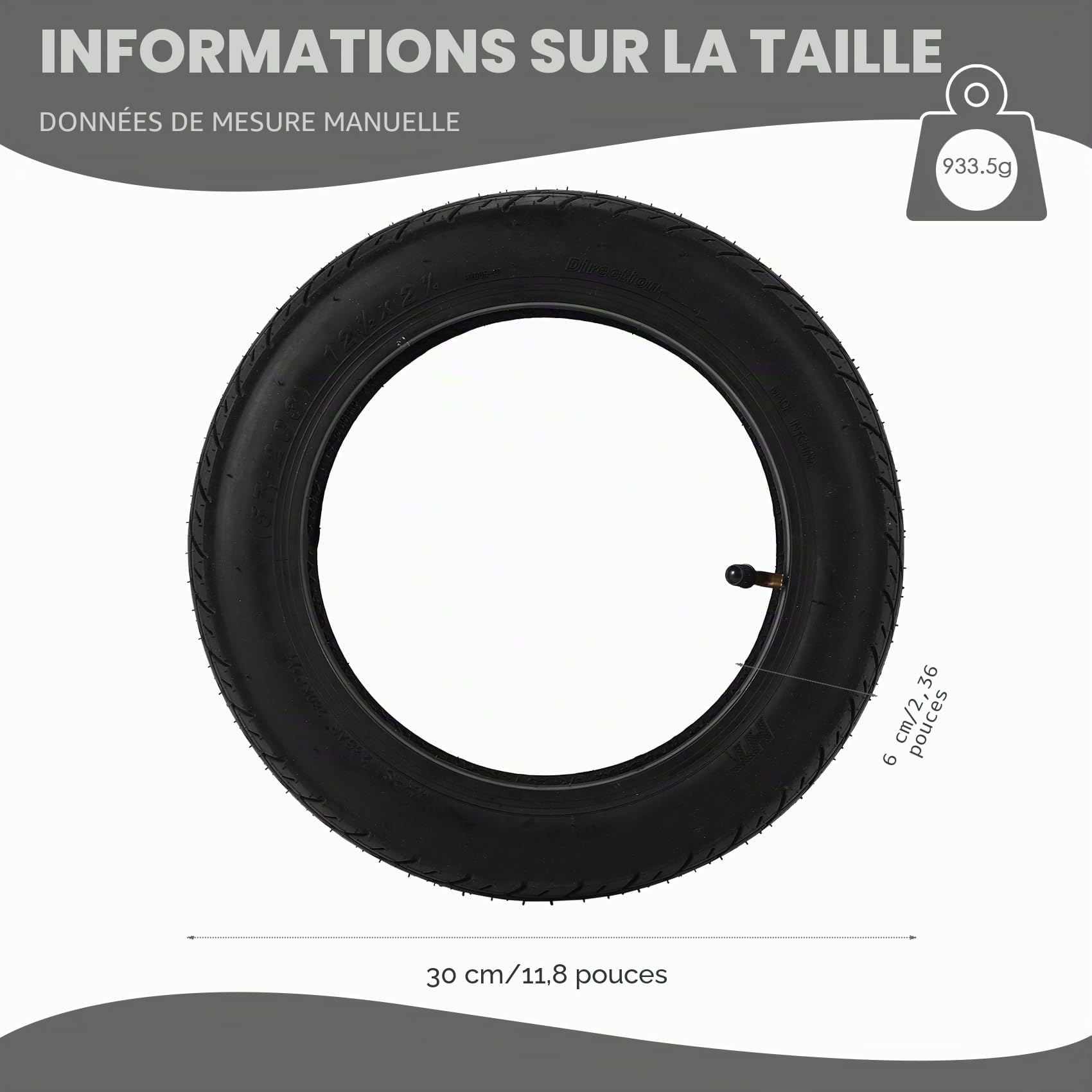 12 1/2X2 1/4 Pneu de Voiture à Batterie 57-203 Pneu Intérieur et Extérieur pour Chaise Roulante 62-203 Pneu à Air