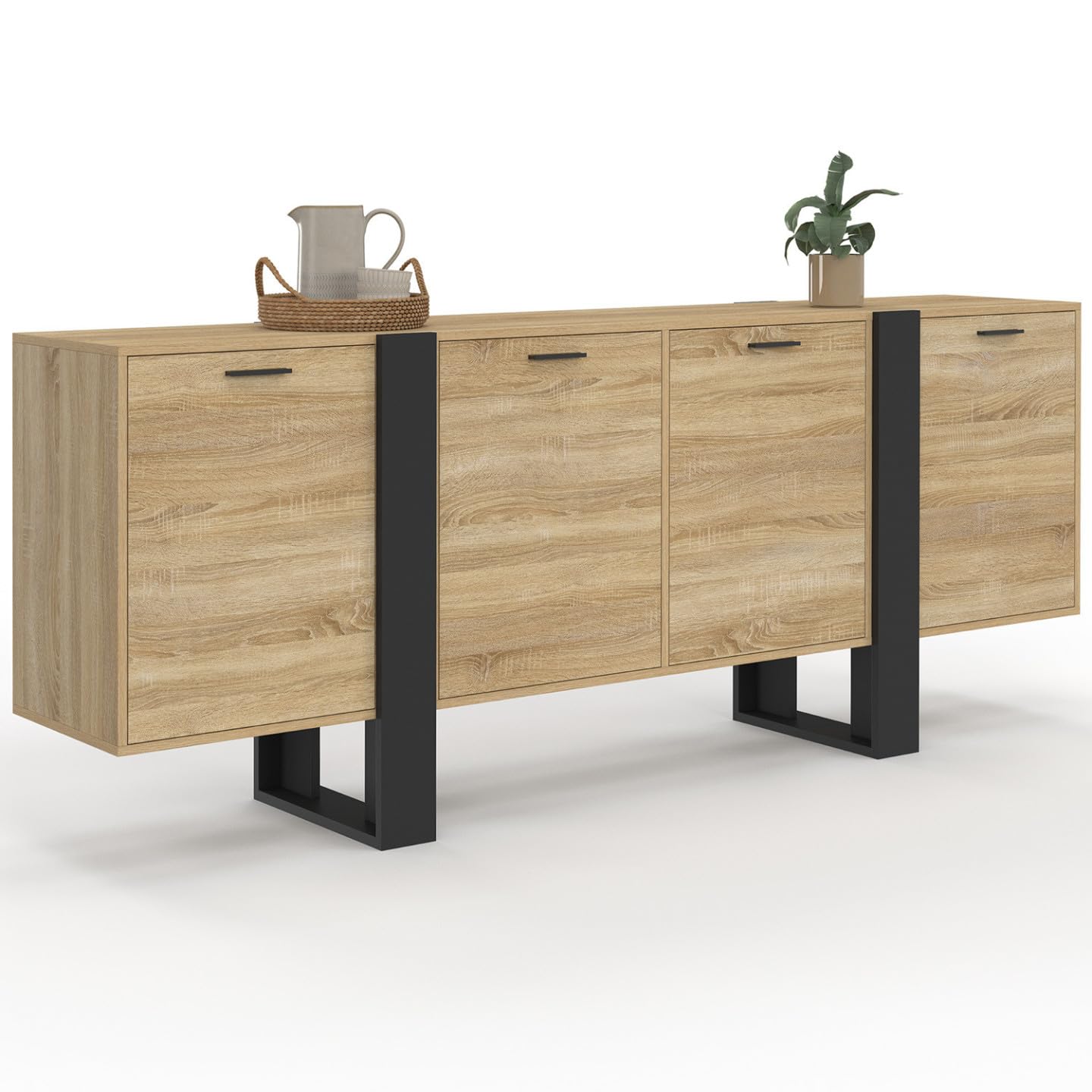 IDMarket - Buffet Enfilade 200 cm Phoenix XXL 4 Portes Bois et Noir