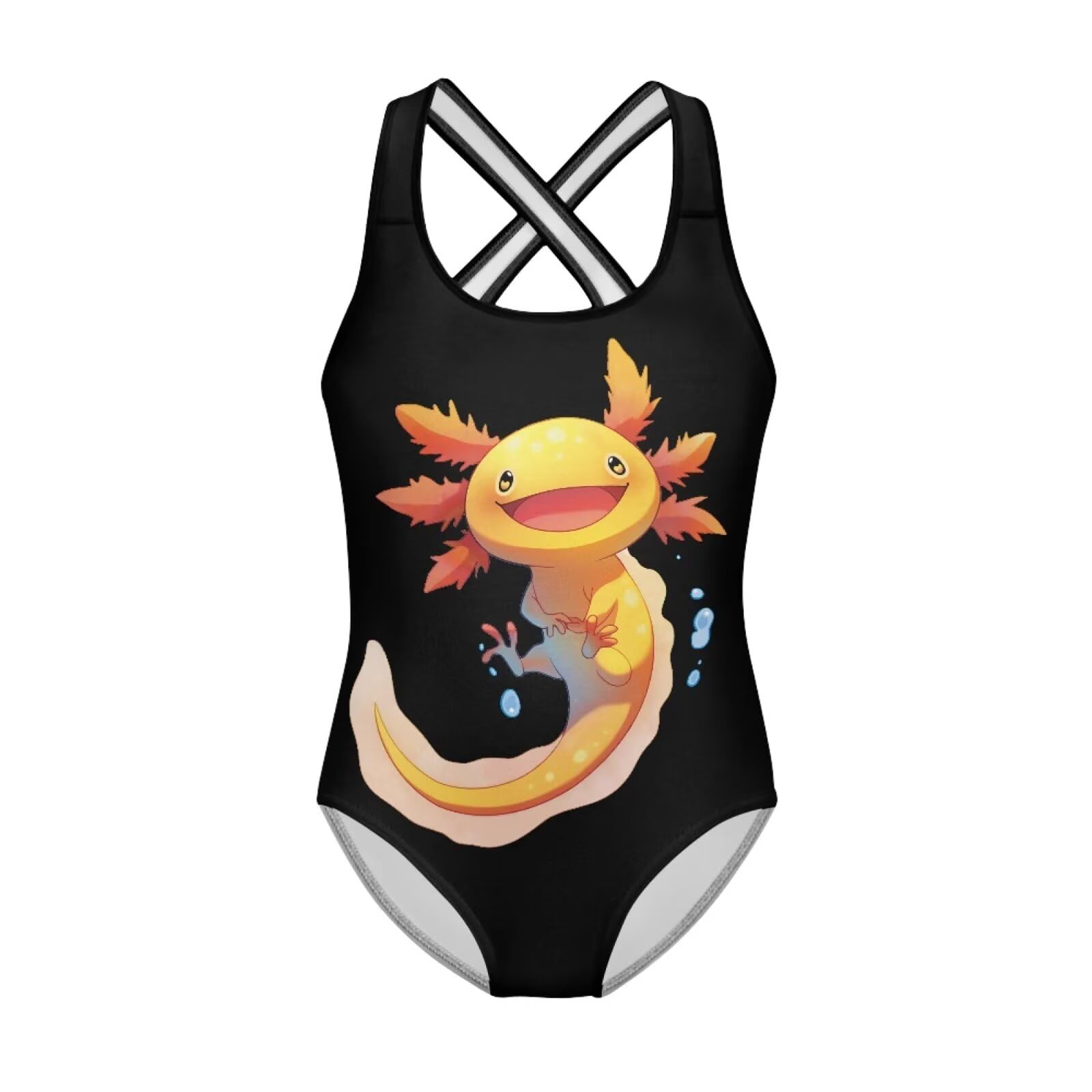 Girls One Piece Swimsuits Axolotl Cross Back Swimwear Beach Summer Quick Dry Beach Bathing Suit