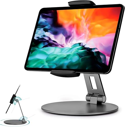 Stouchi Soporte para iPad 12.9, soporte de tableta con base giratoria 360 grados para iPad Pro y Surface Pro, soporte de escritorio ajustable para