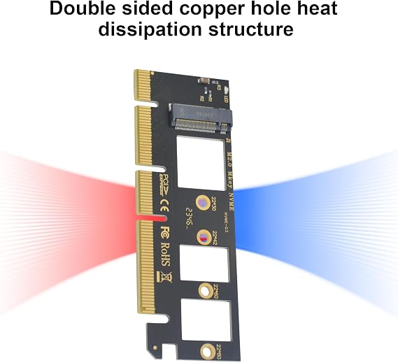 Poyiccot M.2 NVME to PCIe 4.0 x16アダプター、M.2 NVMe SSD to PCIE 4X 8X 16X M キー拡張カード、PCIEプロトコルNVME m.2 SSD 2280、2260、2242、2230に対応。