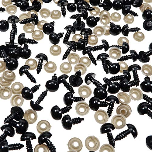 TOAOB 150pcs 10mm Black Plastic Safety Eyes Crafts Safety Eyes with Washers for Stuffed Animals Amigurumi Crochet Bears Doll Making