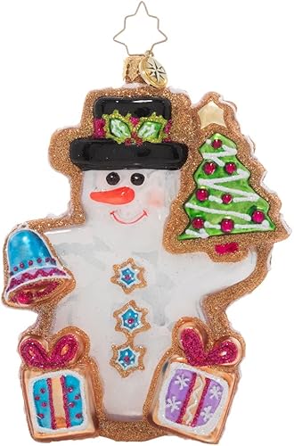 Christopher Radko Decoración de árbol de Navidad de cristal europeo hecho a mano, adorno de caramelo y dulces, muñeco de nieve de jengibre