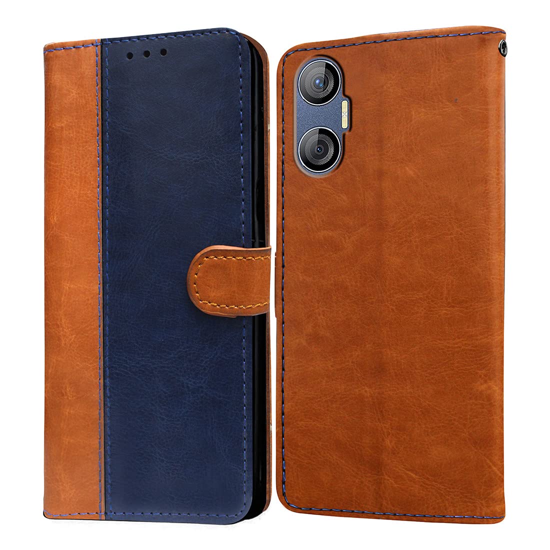 Casotec Flip Cover for Tecno Pova Neo 5G | Premium Leather Finish | Inbuilt Pockets & Stand | Flip Case for Tecno Pova Neo 5G (Camel and Blue) (B0BQHTVH7G) Amazon Price History, Amazon Price Tracker