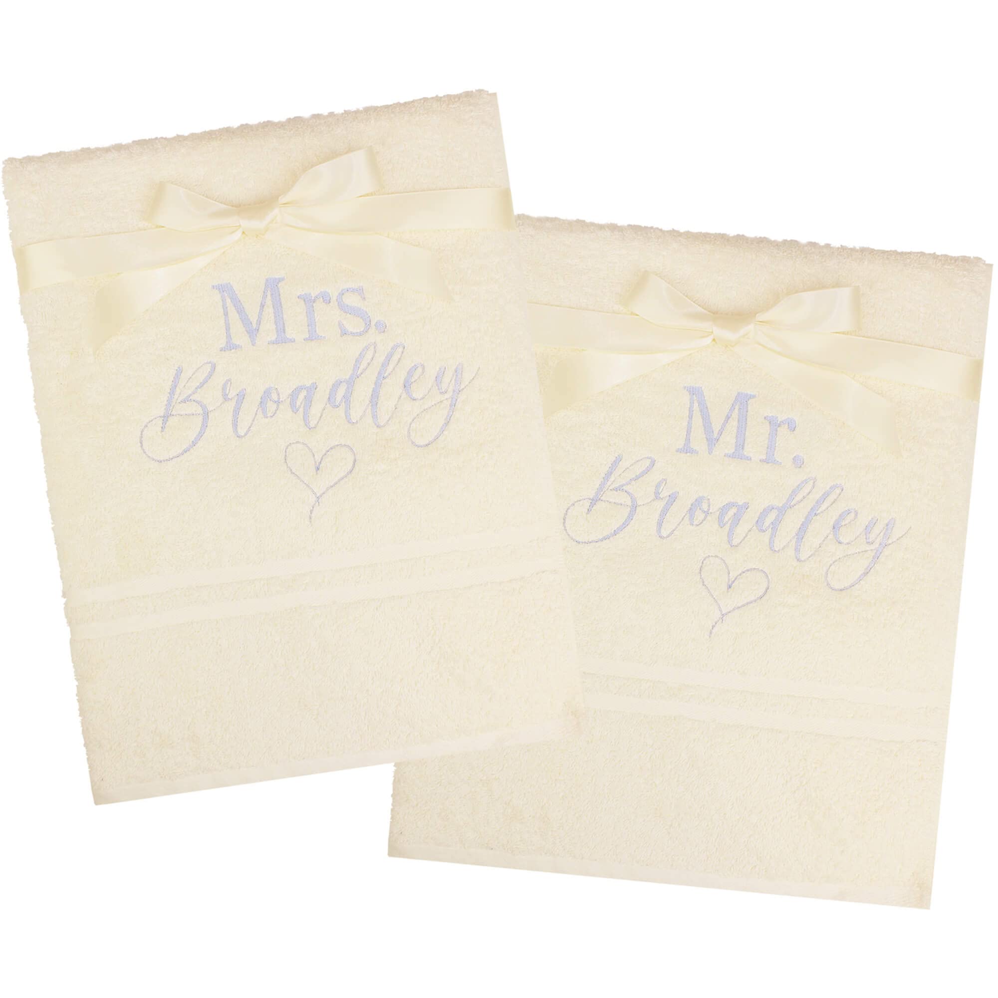 Personalised Mr & Mrs Heart Wedding Embroidered Towel Gift Set