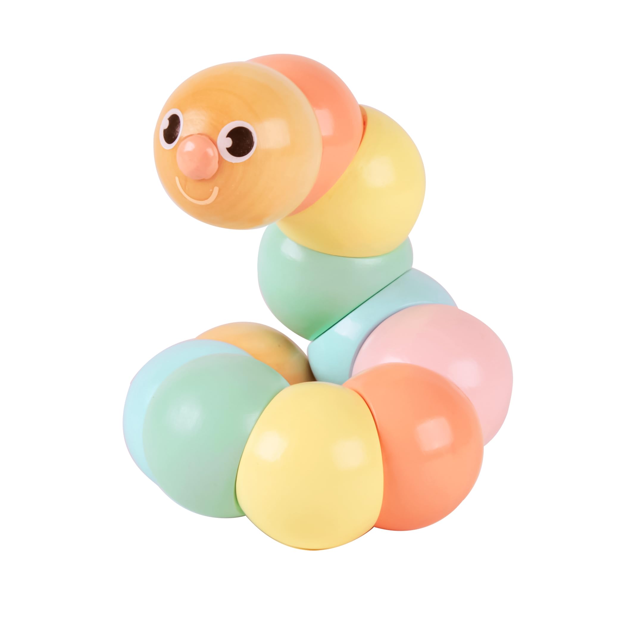 Classic World Wooden Twist Caterpillar Pull Toy, Flexible Colourful Worm for Babies, Toddlers, Kids, Develops Fine Motor Skills and Color Recognition, 25 cm, 1 Year+, Pastel Colors