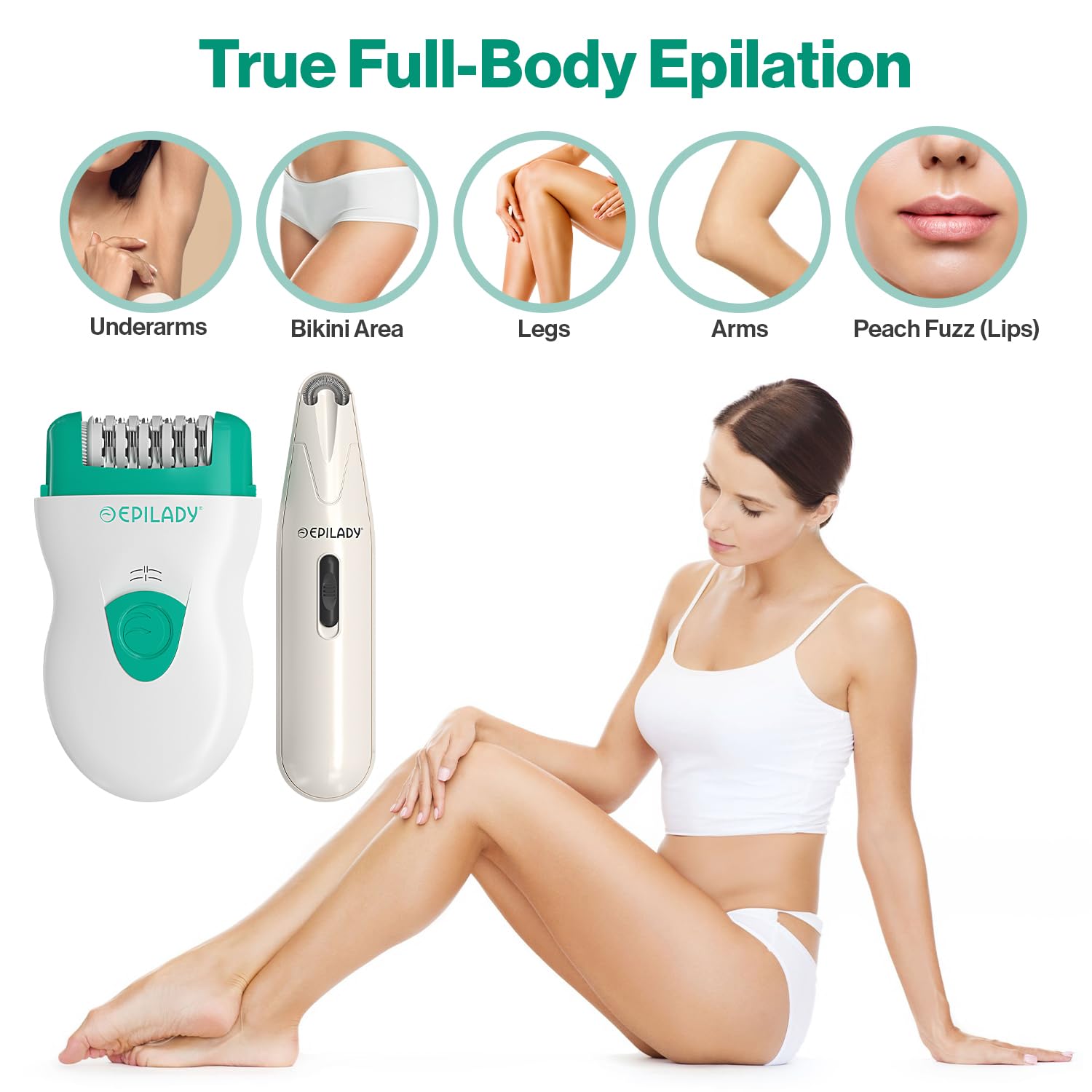 Epilady Set di dispositivi per la depilazione di viso e corpo, epilatore veloce con filo + epilatore estetico per donne per gambe, braccia, ascelle, viso, bikini (verde)