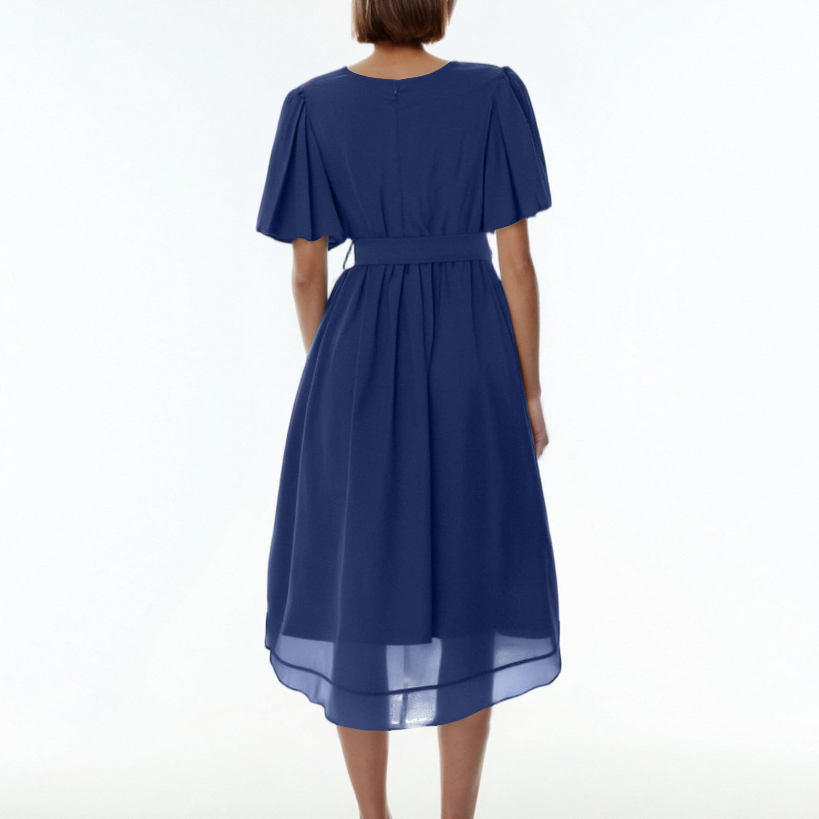 Robe Femme Longue Tunique Robes de Mariage Casual Manches Empire avec Ceinture Chiffon Sexy Chiffon Col en V Été pour Fleurie D'été Soleil