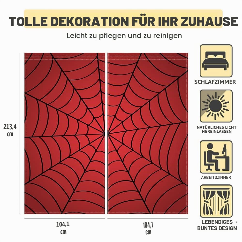 Allenjoy Superhelden-Spinnennetz, Kinder-Fenstervorhänge für Jungen, Kinderzimmer, Schlafzimmer, Kleinkind, Heimbüro, Dekorationen, Verdunkelung, maschinenwaschbar, 208.3x213.4 cm