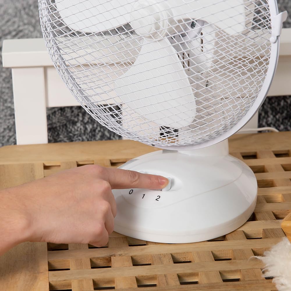 Russell Hobbs Ventilatore da Tavolo Portatile 22.8 Cm, 2 Velocità, Oscillazione ad Ampio Raggio, Silenzioso, Ottimo per la Camera da Letto o L'Ufficio, Bianco Rhpdf0921