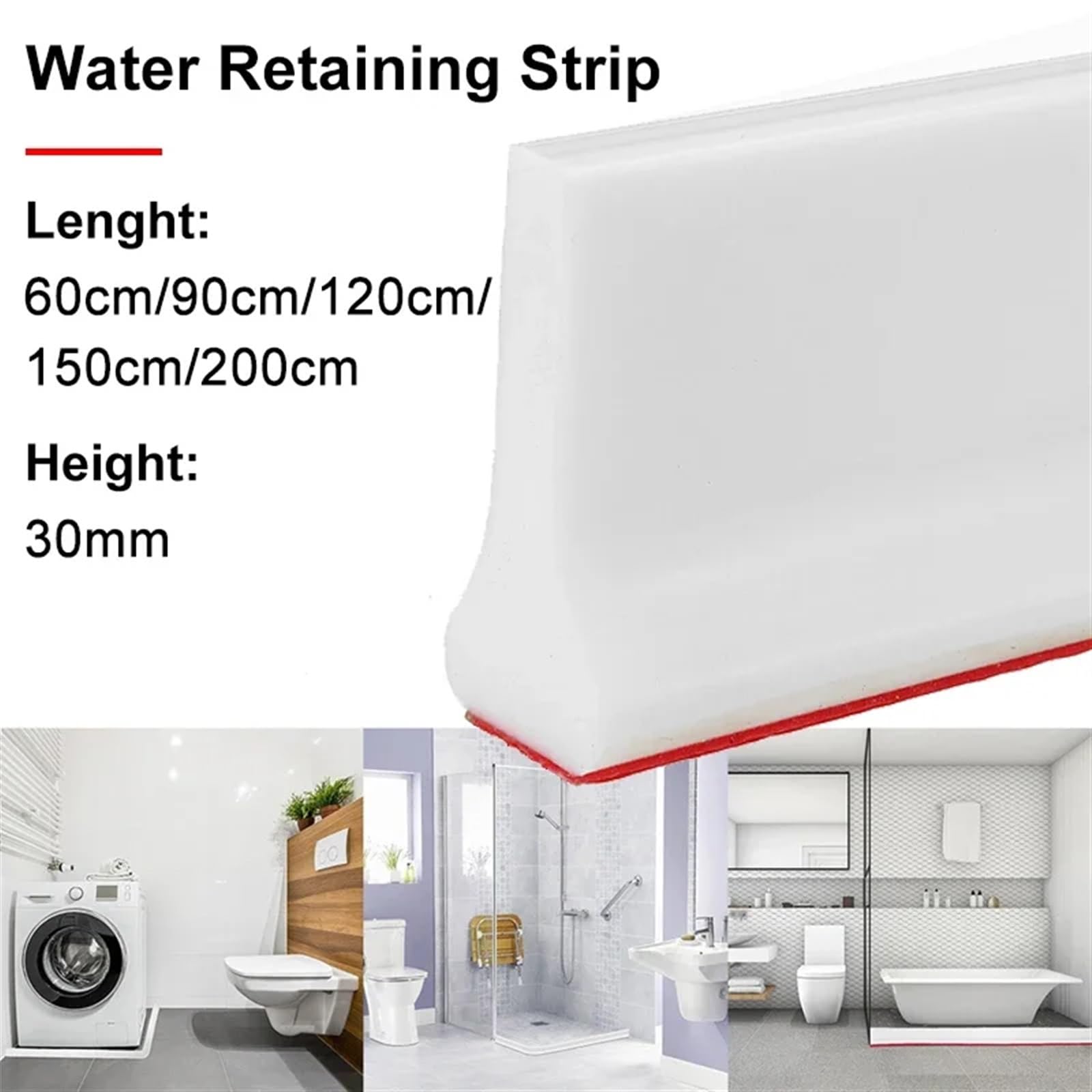 Schwallschutzleiste Badezimmer-Wasserstopper, 30 Mm Höhe, Wassertrennwand, Trocken- Und Nasstrennung, Überschwemmungsbarriere, Rutschfester Gummidamm, Silikon-Wasserblocker für Bad und Küche(2,200cm)