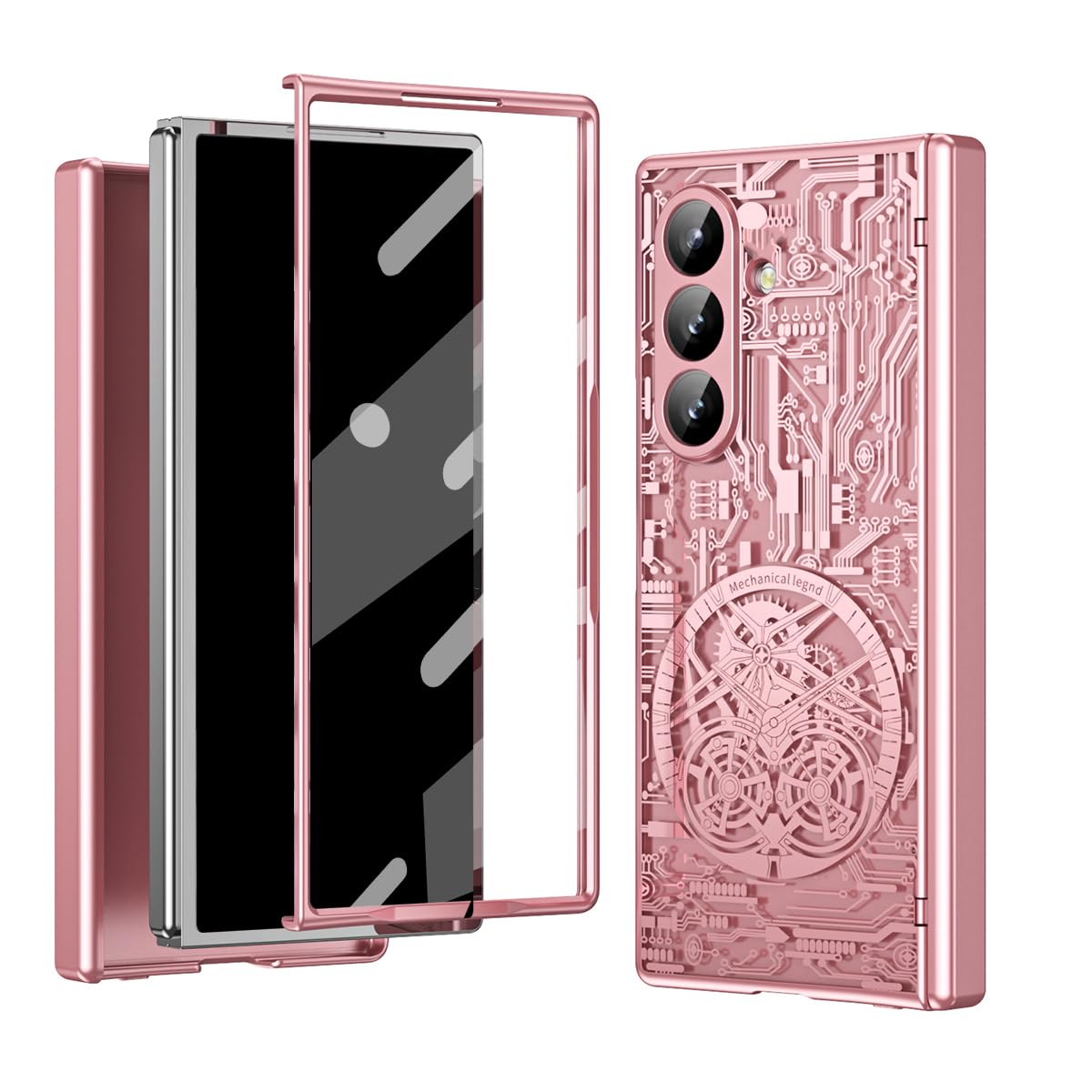 Etui do Samsung Galaxy Z Fold 8 Ultra z mechanicznym wzorem legendy, przednia osłona ekranu – elegancki design, holograficzna tekstura, platerowanie składane całkowicie 360 pełna ochrona