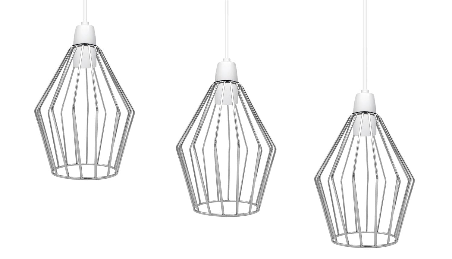 LEDSone Modern Geometric Easy Fit Diamond Indoor Pendant Ceiling Light Lampshade Metal Wire Cage Lampshade for Living Room, Hallways (Chrome 3 Pack) โ image 1