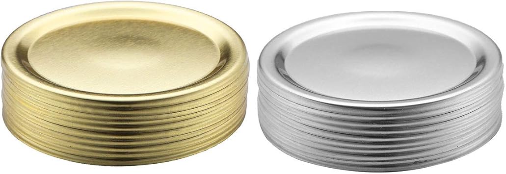 10Pcs Stainless Steel Mason Jar Sealing Lids Split-Type Leakproof Rust Resistant Wide/Regular Mouth Storage Caps for Mason Jar Canning Jars Silver+Gold 70mm