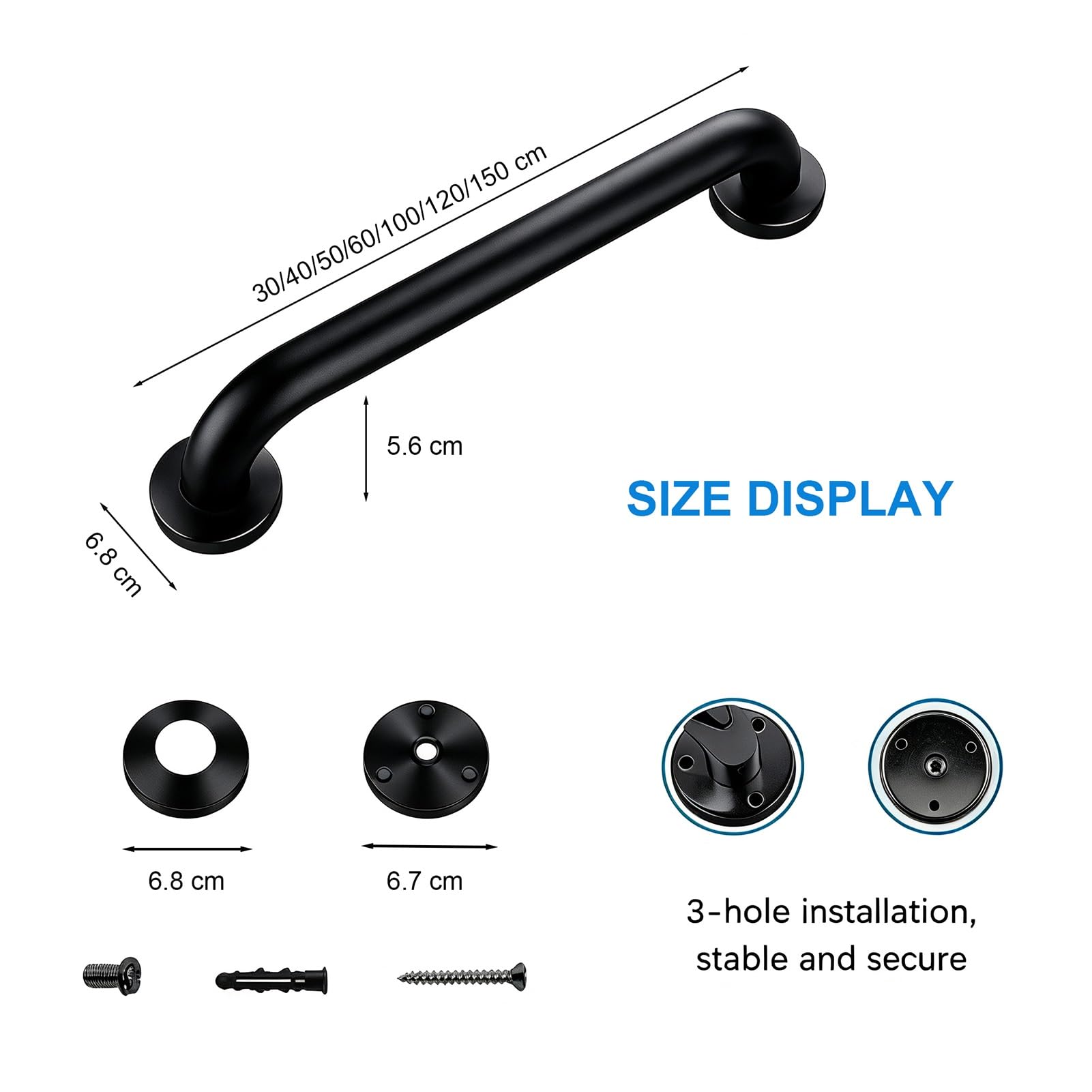 Barra De Agarre Para Baño Negra, Riel De Soporte De Seguridad De Alta Resistencia, Barras De Equilibrio De Ducha De Acero Inoxidable, Asidero Para Discapacitados(100cm)