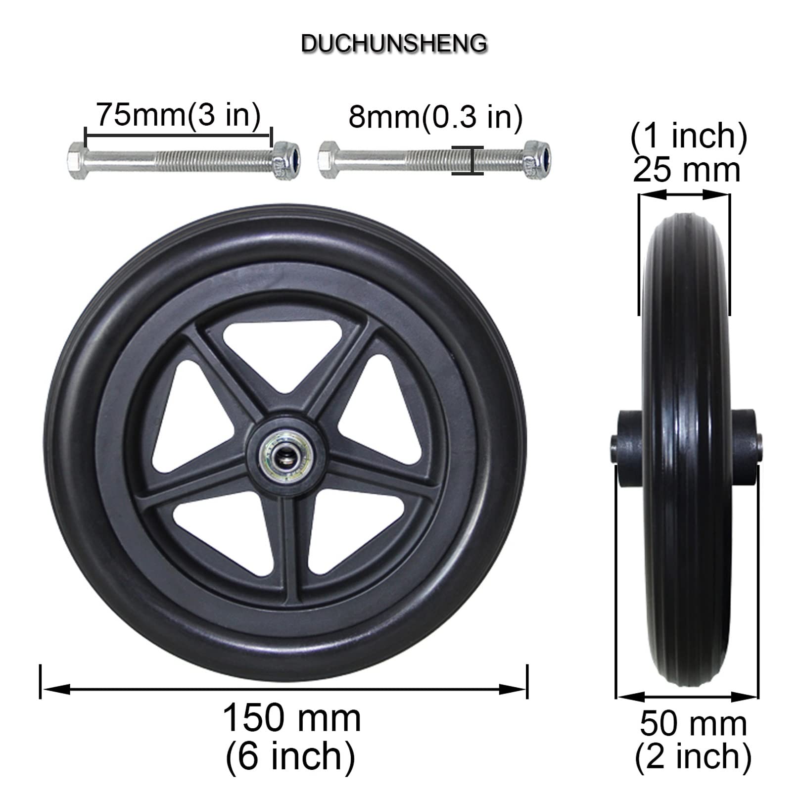 Ersatz-Rollstuhl-Lenkrollen-Set, solide Vorderräder für Rollstühle, Rollatoren und Gehhilfen, leicht rollendes Design mit Lagern (schwarz 15
