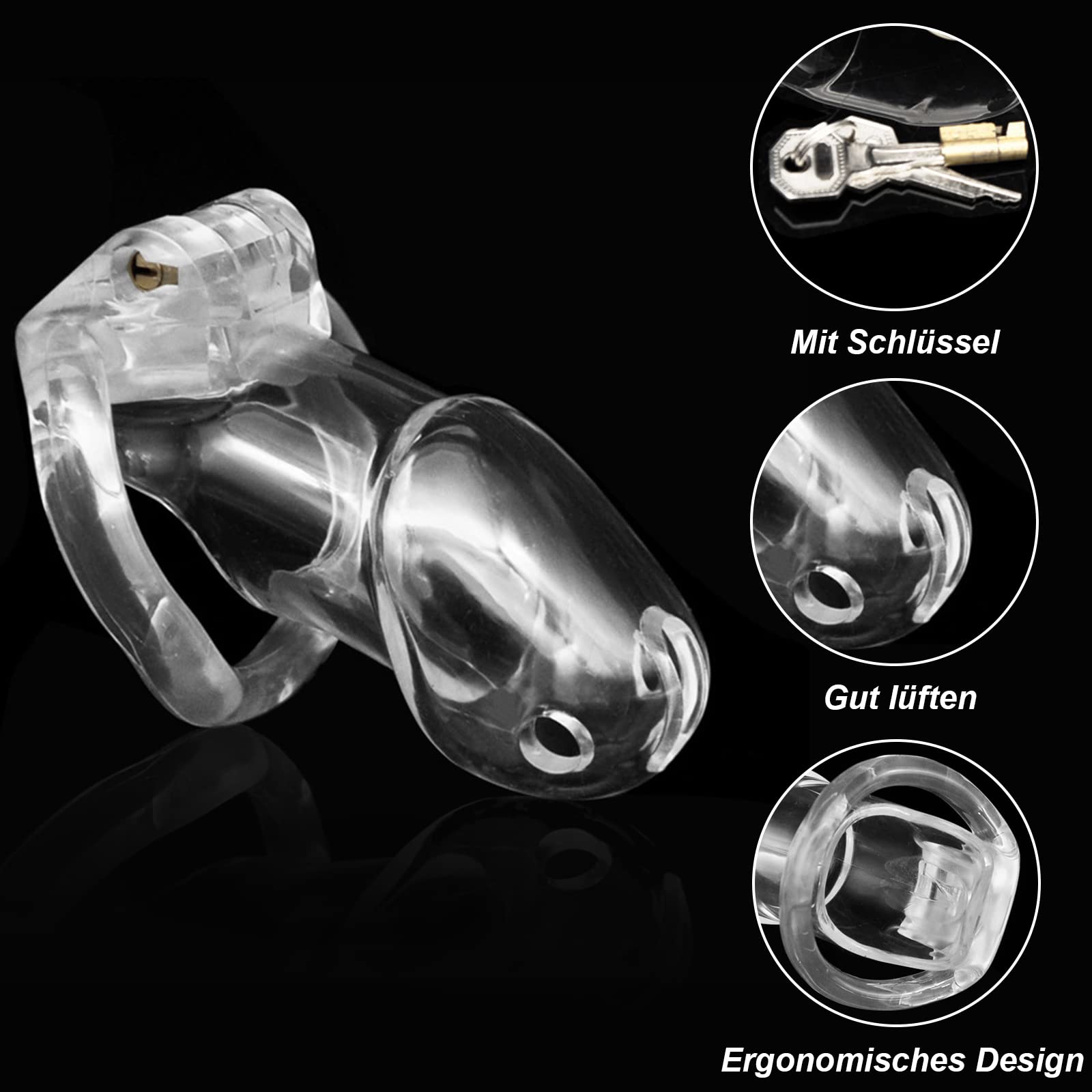 BDSMYEE Gabbia Castità Cock Cage con 3 Anelli per il Pene Maschile, Sex Toys Chastity Cage Pene Sexytoysys Coppia, Giocattoli Sessuali Fetish SM Bondage per Uomo (Trasparente, Corto)