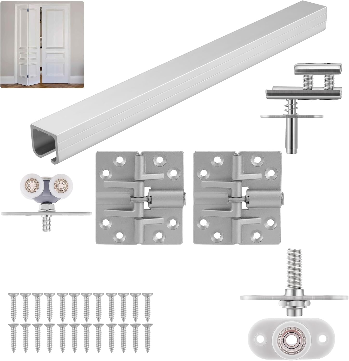 1 Pack | HBL' Bifold Door Hardware Kits, Bi-fold Door Hardware Set with 36”Long Track for Folding Closet and Indoor Use, Heavy Duty and Easy to Install